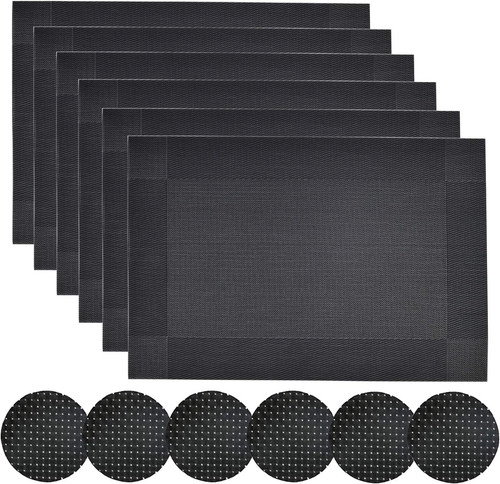 Black placemats and coasters - and,